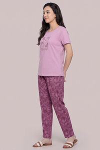 Zivame Mixed Fruit Buttersoft Knit Poly Pyjama Set - Red Violet — thumbnail 3